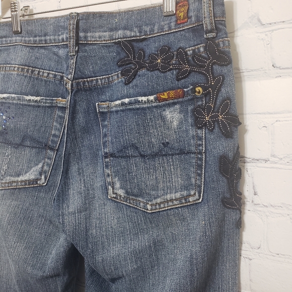 7FAM Sz 28 Floral & Rhinestone Embellished Jeans - Picture 12 of 16